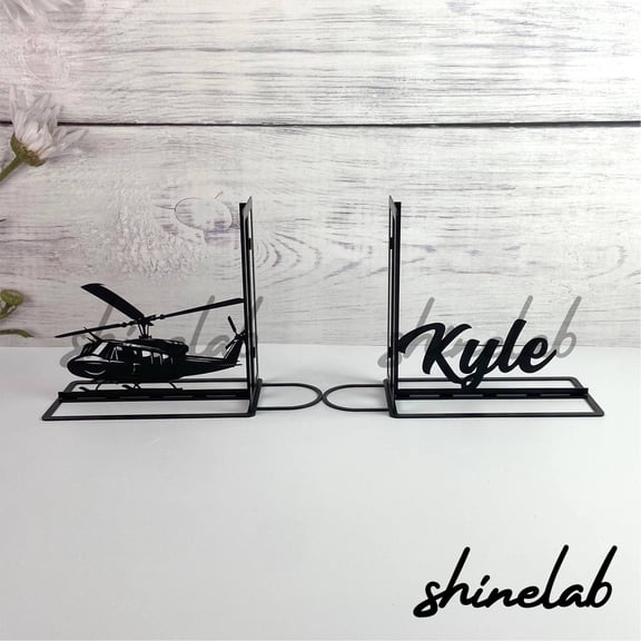 Shinelab Helicopter Metal Bookends Aviation Airplane Bookend Gift, Aviation Table Bookshelf Decor 5126