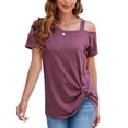 thumbnail image 4 of YouLoveIt Women's T Shirts Twist Knot Tops Cold Shoulder Tops Short Sleeve Twist Knot Front Tunic T Shirt Loose Blouses Tunic T Shirt for Women, 4 of 8