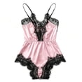 thumbnail image 3 of MOJOGO Lace Romper for Women Satin Deep V High Cut Sleep Bodysuit Soft Thin Strap Nightwear Pink S, 3 of 6