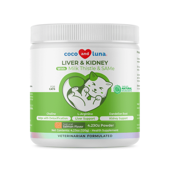 Coco and Luna Milk Thistle for Cats 4oz Powder - Natural Liver Support for Cats with Same and L-Arginine - Detox, Hepatic Support, Promotes Liver Healthy Function for Cats, Kidney Support (for Cats)