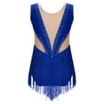 thumbnail image 4 of iEFiEL Girls Ballet Gymnastics Leotard Latin Cha-Cha Dancewear Sleeveless Shiny Rhinestones Tassels Bodysuit Royal Blue 8, 4 of 7