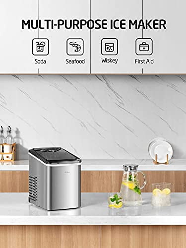 Wizisa Ice Maker Machine for Countertop, 9 Bullet Ice Cubes Ready in 6 Minutes, 26lbs in 24Hrs Portable Ice Maker Machine Self-Cleaning, 2 Sizes of Bullet-Shaped Ice for Home Kitchen Office Bar Party