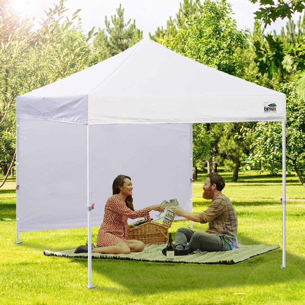 Eurmax Smart 10'x10' Pop up Canopy Tent Canopy with 1 Side Wall Outdoor Festival Tailgate Event Vendor Craft Show Canopy Backpack Roller Bag Bonus 4X Stakes 
