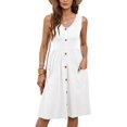 thumbnail image 3 of Robes d'Été pour Femmes Sans Manches Décontractées Amples Évasées à Boutons Robe Midi avec Poches Blanc G, 3 of 9