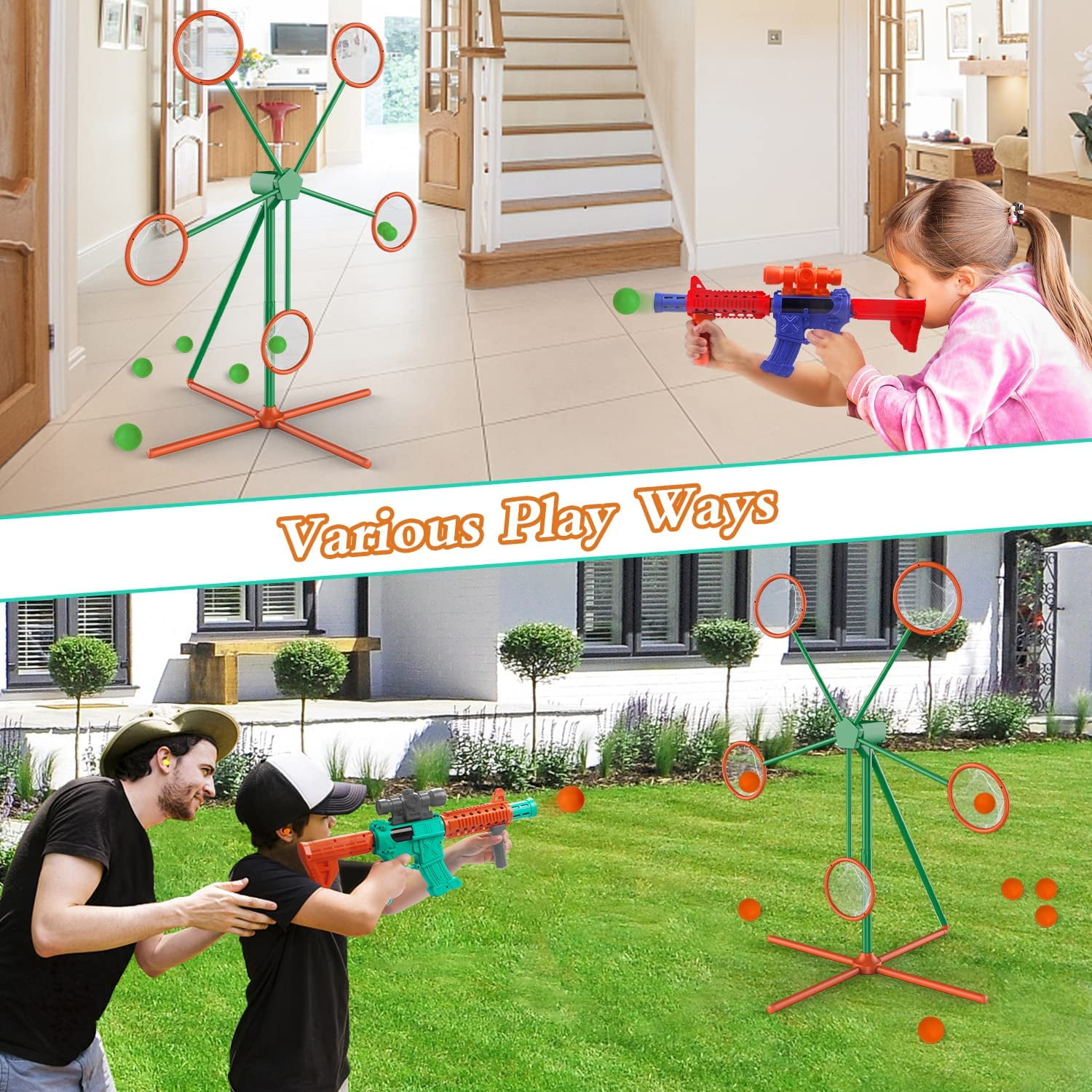  [2023 New] Toy Gun for Age 5 6 7 8 9 10 Years Old Boys Girls,  Best Kid Shooting Game Toys with Moving Shooting Target 2 Popper Air Guns  48 Foam