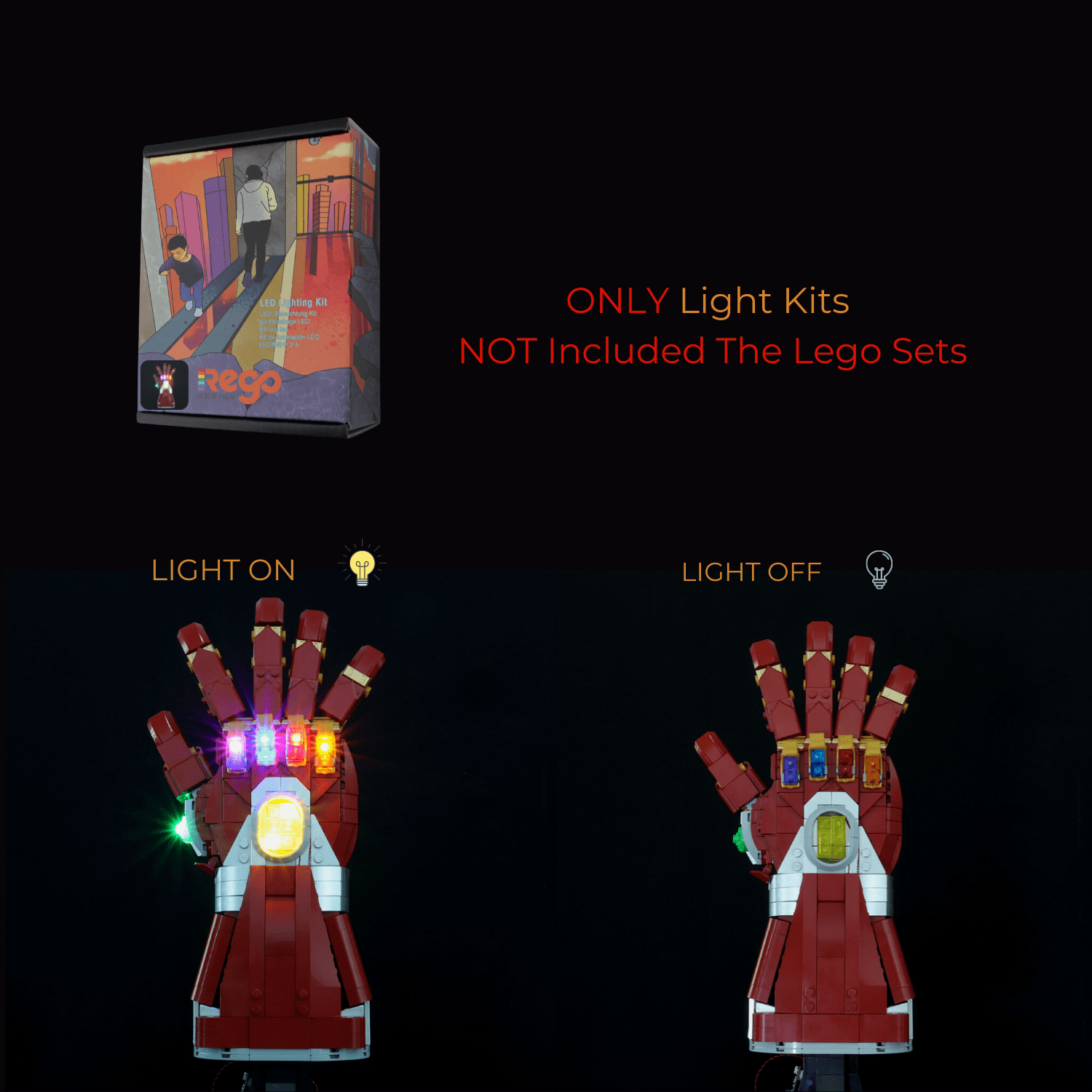 REGO DESIGN Light Building Set for IR Switch Light Kit 76223 Lego Marvel Iron Man Nano Gauntlet - Led Lighting Building Set Compatible with Legos Building Blocks Model (Lego not Included, Only Light)