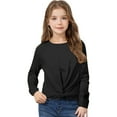 thumbnail image 4 of SGFCWSX Oversized Sweatshirt for Girls Crew Neck Solid Color Pullover Top Kids Knot Fleece Sweatshirts Black Size 11 Years, 4 of 8