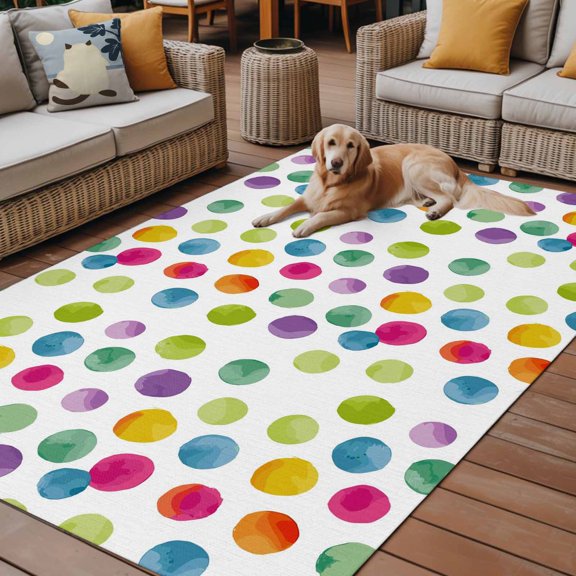 Outdoor Rug, Abstract Watercolor Rounds Indoor Area Rug Outdoor Carpet RV Camping Rugs 6x9ft Green Red Blue Wavepoints Outside Mat for Patio Picnic Porch Deck Balcony Backyard