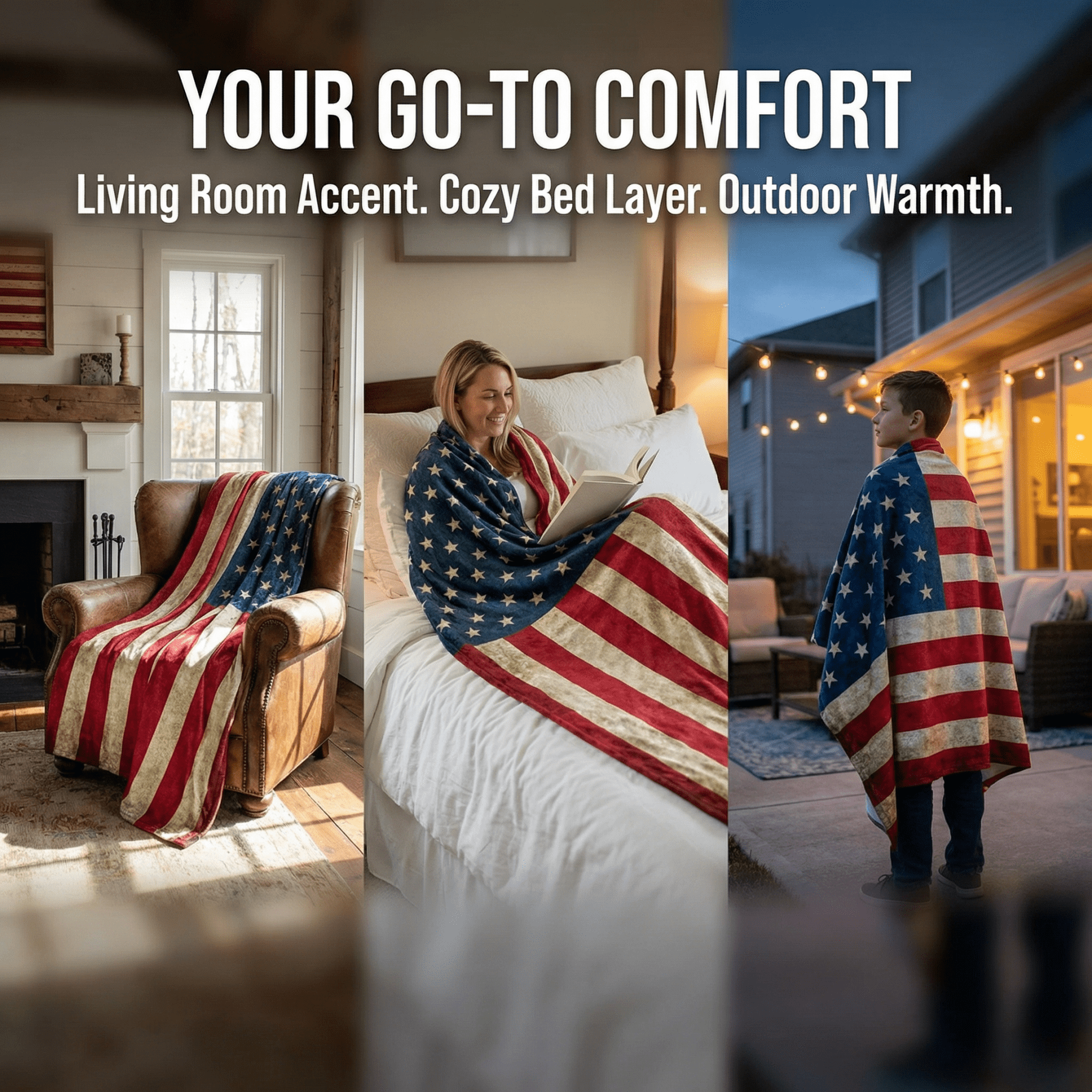 Goodbath American Flag Blanket,USA Flag Throw Blanket for Couch Sofa Bed Christmas Holiday Gift for Adults Women Men, 80 x 60 inches