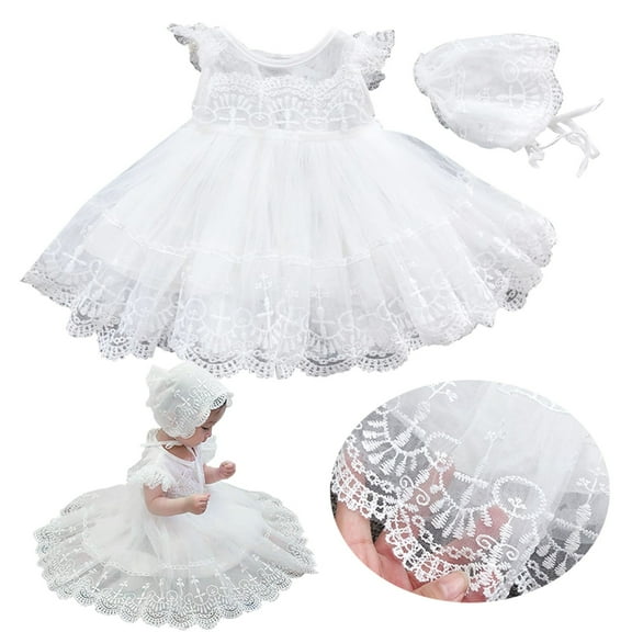 WSMEA Dresses for Girls Fancy Baptism Lace O Neck Ruffled Sleeve Star Sun Dress