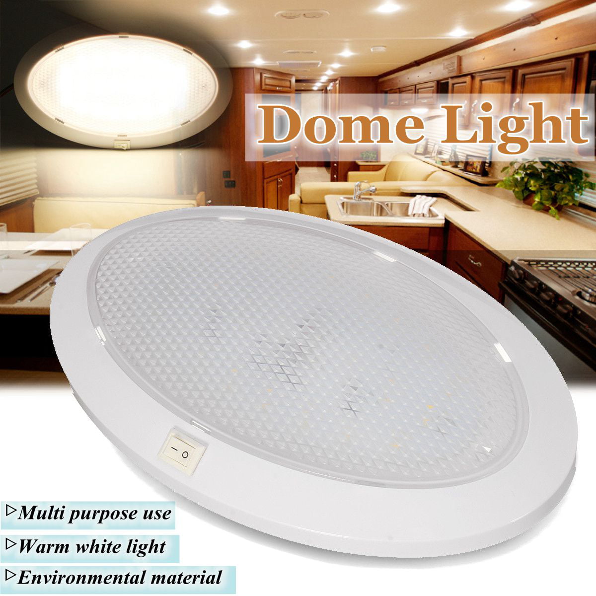 MagiDeal DC 12V LED Dome Interior Stainless Round Ceiling Light Boat RV
