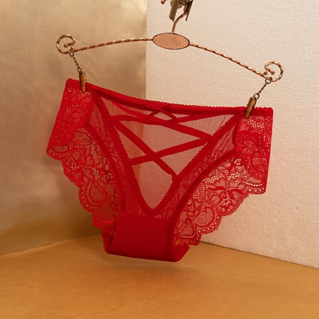 

Aayomet Women Panties Seamless Color Lace Bowknot Thong Ladies Panties Solid Low-waist Briefs Women s Panties Red L