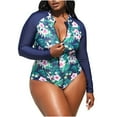 thumbnail image 5 of Tdoqot Plus Size Tankini Swimsuits for Women- Zipper Printed Modest Summer One Piece Bathing Suit Green Size XL, 5 of 8