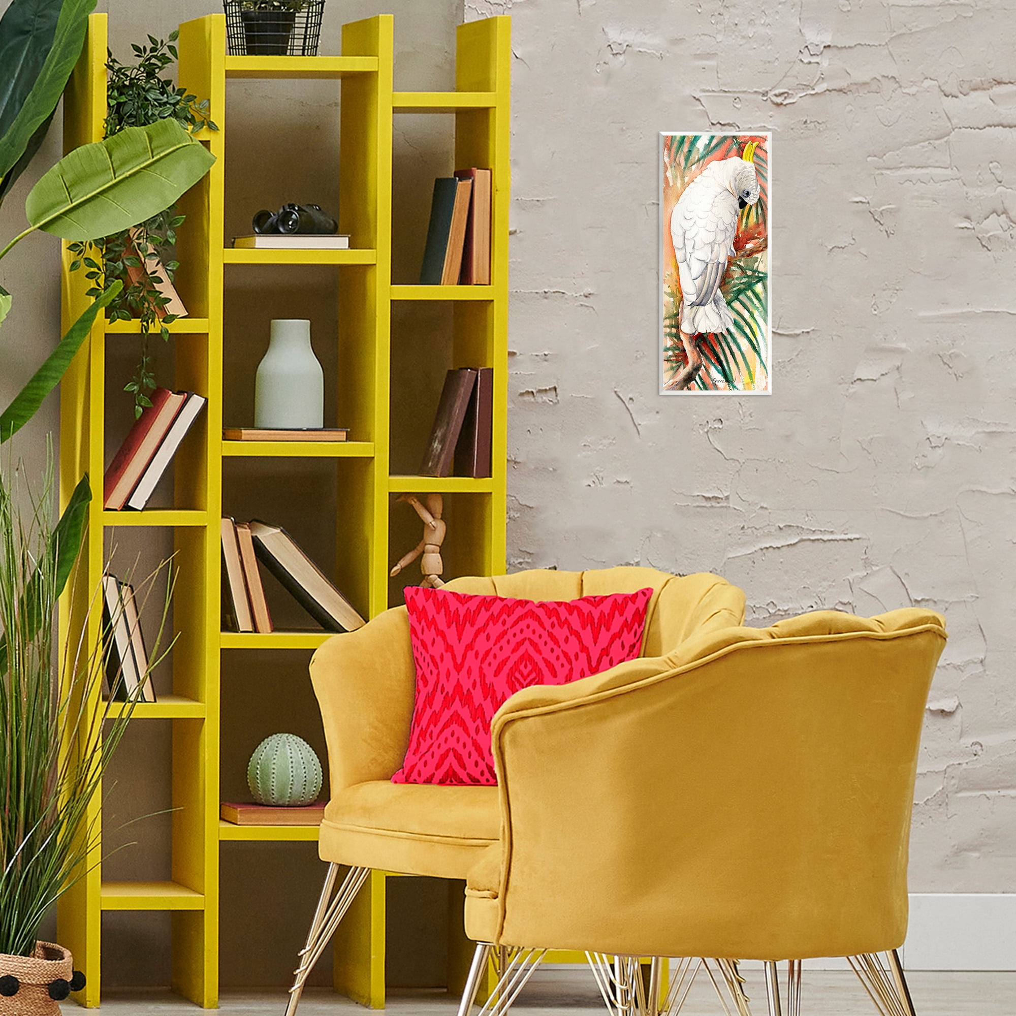 Stupell Industries Cockatoo Among Leaves Animals & Insects Painting Unframed Art Print Wall Art, 7 x 17