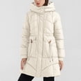 thumbnail image 4 of XPMWRP Women's Quilted Puffer Thickened Hooded Jacket Casual Cinched Waist Zipper Long Coat Solid Color Winter Warm Outerwear with Pockets White XXL, 4 of 7