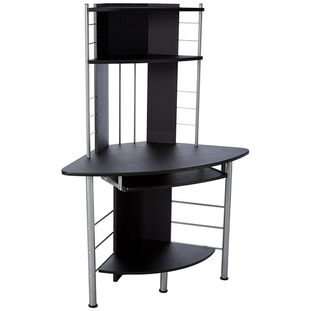 Homcom 45 Arch Tower Compact Modern Corner Computer Workstation Desk With Keyboard Tray And Shelves Black Com Homcom 45 Arch Tower Compact Modern, Corner Tower Computer Desk