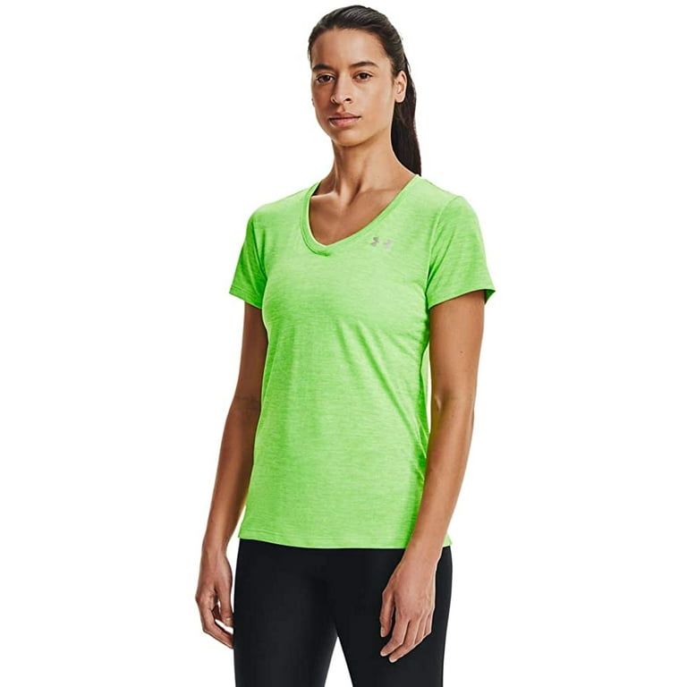 Under Armour Womens Tech Twist V Neck T-Shirt,Summer Lime/Hyper