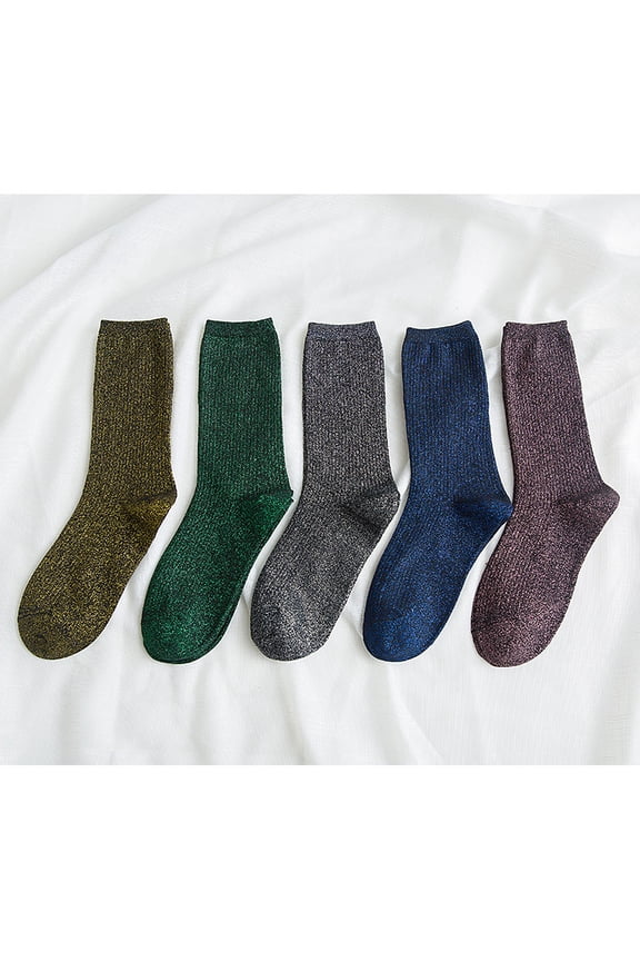 Women's Shiny Novelty Pearl Socks Colorful Glitter Crew Socks 5-pairs (5-pairs)