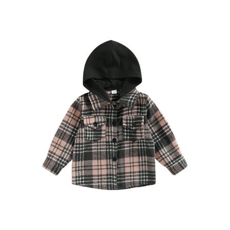 

Licupiee 1-6T Kids Baby Boy Girls Autumn Jacket Plaid Flannel Hooded Long Sleeve Outfits T-Shirt Tops Toddler Clothes