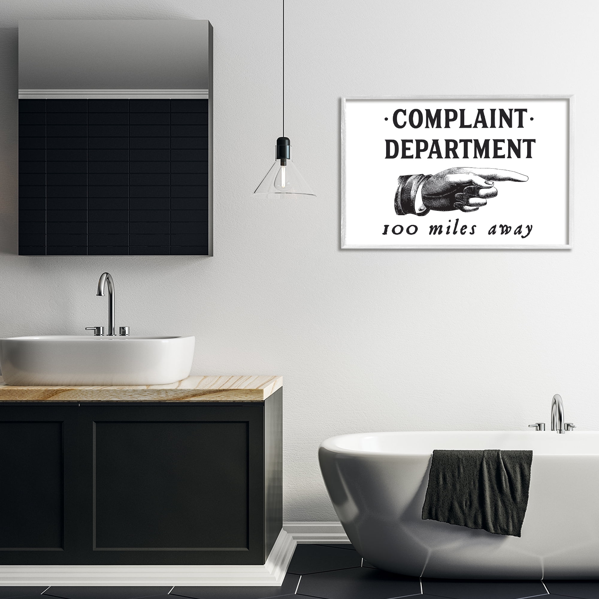 Stupell Industries Complaint Department Pointing Typography Painting White Framed Art Print Wall Art, 30 x 20