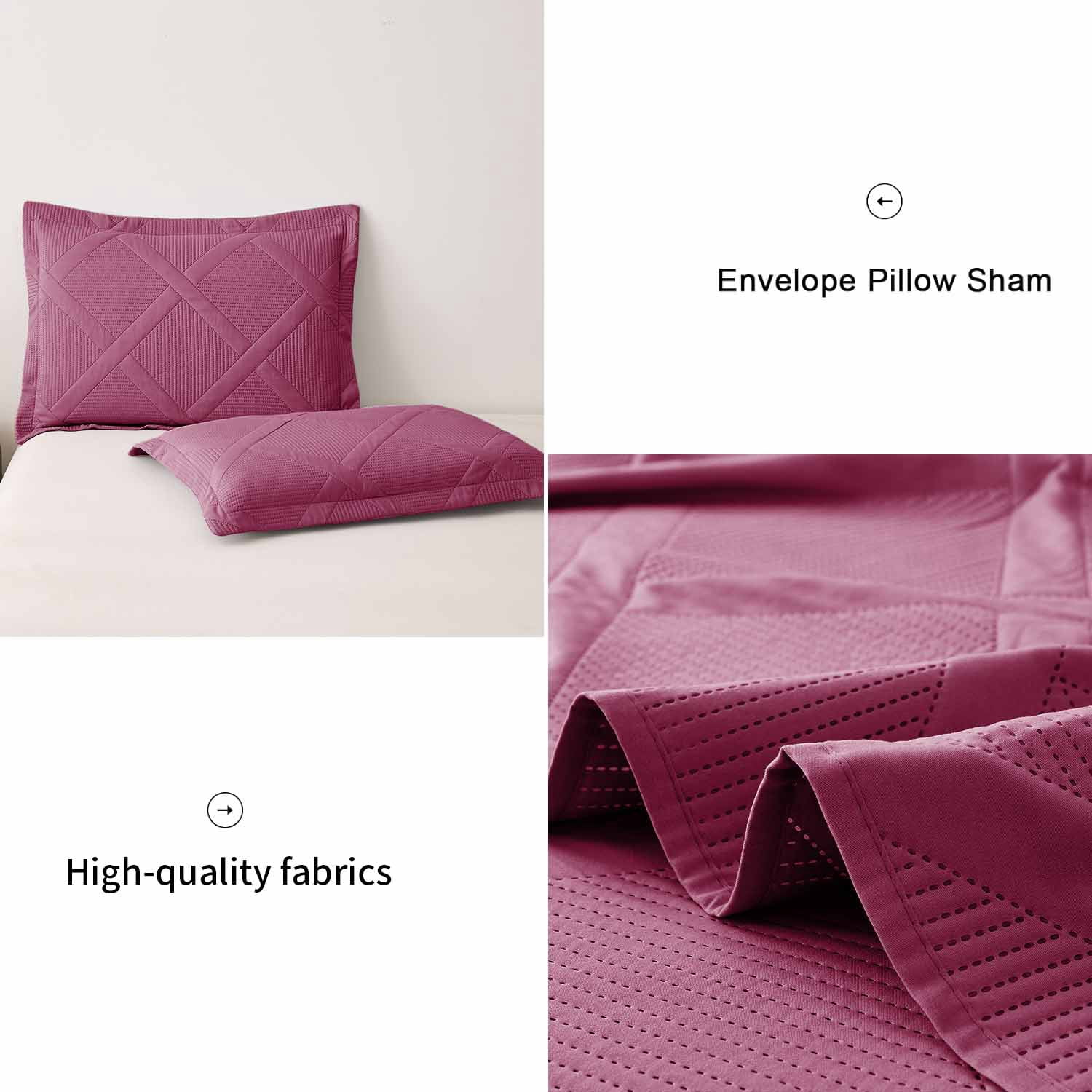 Beartech Solid Color Quilt Set Queen/Full Size Burgundy Bedspread Coverlet Microfiber Bedding Lightweight Reversible Set,Soft Bedding for All Seasons
