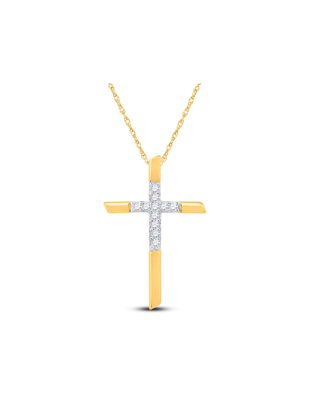 10kt Yellow Gold Womens Round Diamond Cross Religious Pendant 1/8 Cttw