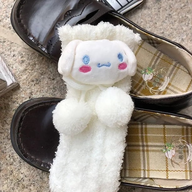 Sanrio Hello Kitty My Melody Cinnamoroll calcetines de terciopelo Coral Linda muñeca 3D de dibujos animados medias de tubo cálido grueso terciopelo Coral