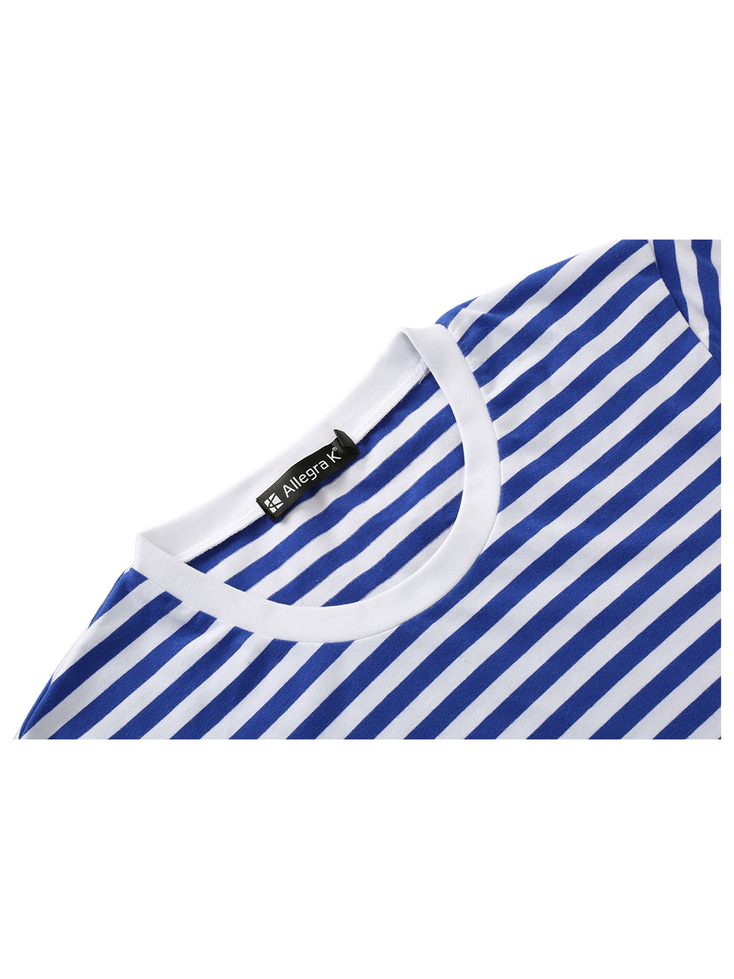 Unique Bargains Men's Long Sleeve Pullover Top Crew Neck Striped T-Shirts 46 Blue and White