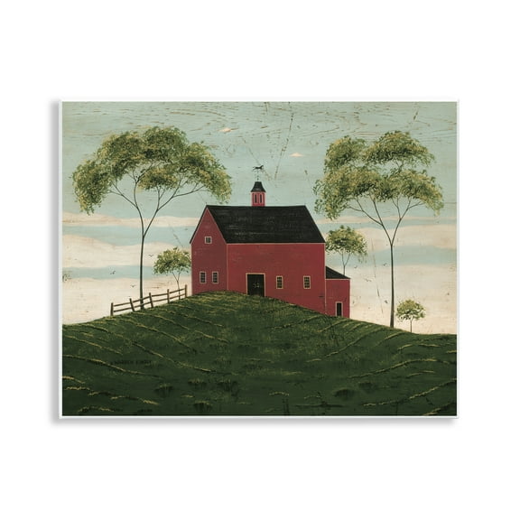 Stupell Industries Red Barn with Tree Pair Farm Painting Unframed Art Print Wall Art, 14 x 11