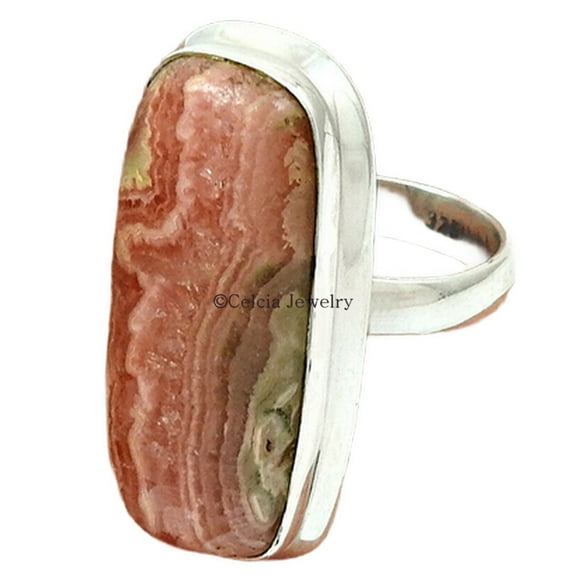 Rhodochrosite Gemstone Handmade Band Ring, Real 925 Silver Bohemian Ring, Engagement Gifts For Couples, Anniversary Gifts For Him, Valentines Day Gifts, Graduation Gifts (rhodochrosite, 7)