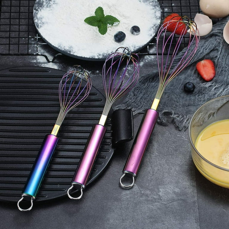 ReaNea Rainbow Whisk Set Pack of 3 Stainless Steel 8 10 12 Whisks for  Cooking, Beater, Kitchen Wire Wisk 