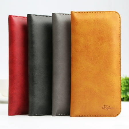 Fashion Luxury Leather Dual Pocket Phone Wallet Case Credit ID Cards Holder For Under 5.5 Inch