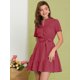 thumbnail image 2 of Vestido Camisero De Algodón Con Botones Para Mujer, Cuello Con Volantes, Dobladillo Con Cinturón, Manga Corta, Informal, Por Encima De La Rodilla, Camisero Vino rojo M, 2 of 7