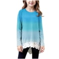 thumbnail image 3 of MKOSPLRT 4-15 Years Girls Ombre Lace Hem Long Sleeve Top Solid Casual Crew Neck Tunic Pullover Fall Basic, 3 of 7