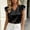 Black, variant on Women's Ruffle Satin Blouse, V-Neck Sleeveless Top with Flounce Sleeves & Silky Fabric, Elegant Office & Party Wear Red S