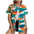 thumbnail image 2 of Shirts for Women Plus Size Short Sleeved Hawaiian Printed Button Up Turndown Collar Top Orange XXXXL, 2 of 5