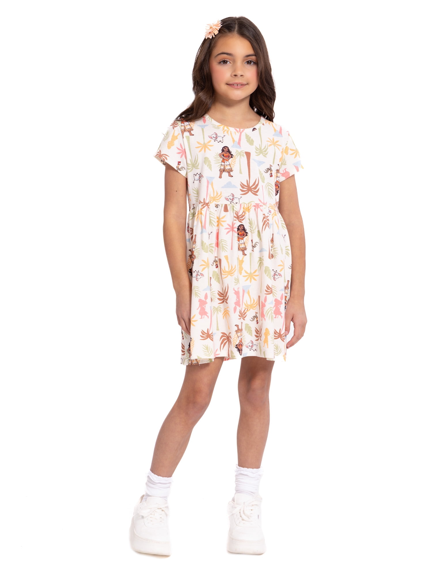 Moana Girls Allover Print Dress with Short Sleeves, Sizes 4-12