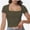 Army green, variant on Women's Square Neck Short Sleeve T Shirts Double Lined Basic Tee Slim Fit Tops