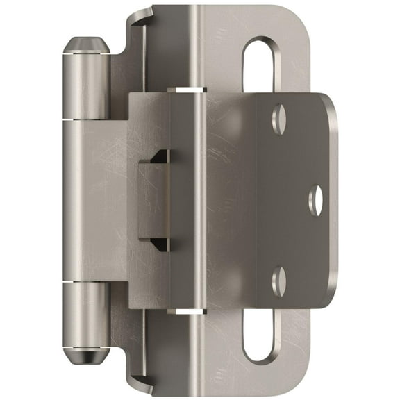 Amerock 3/8in (10 mm) Inset Self-Closing, Partial Wrap Satin Nickel Hinge - 1 Pair
