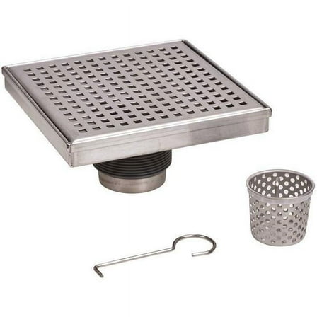 Oatey DSS2040R2 4 x 4 in. Stainless Steel Square Shower Drain with Square Pattern Drain Cover