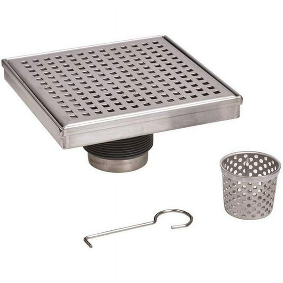 Oatey DSS2040R2 4 x 4 in. Stainless Steel Square Shower Drain with Square Pattern Drain Cover