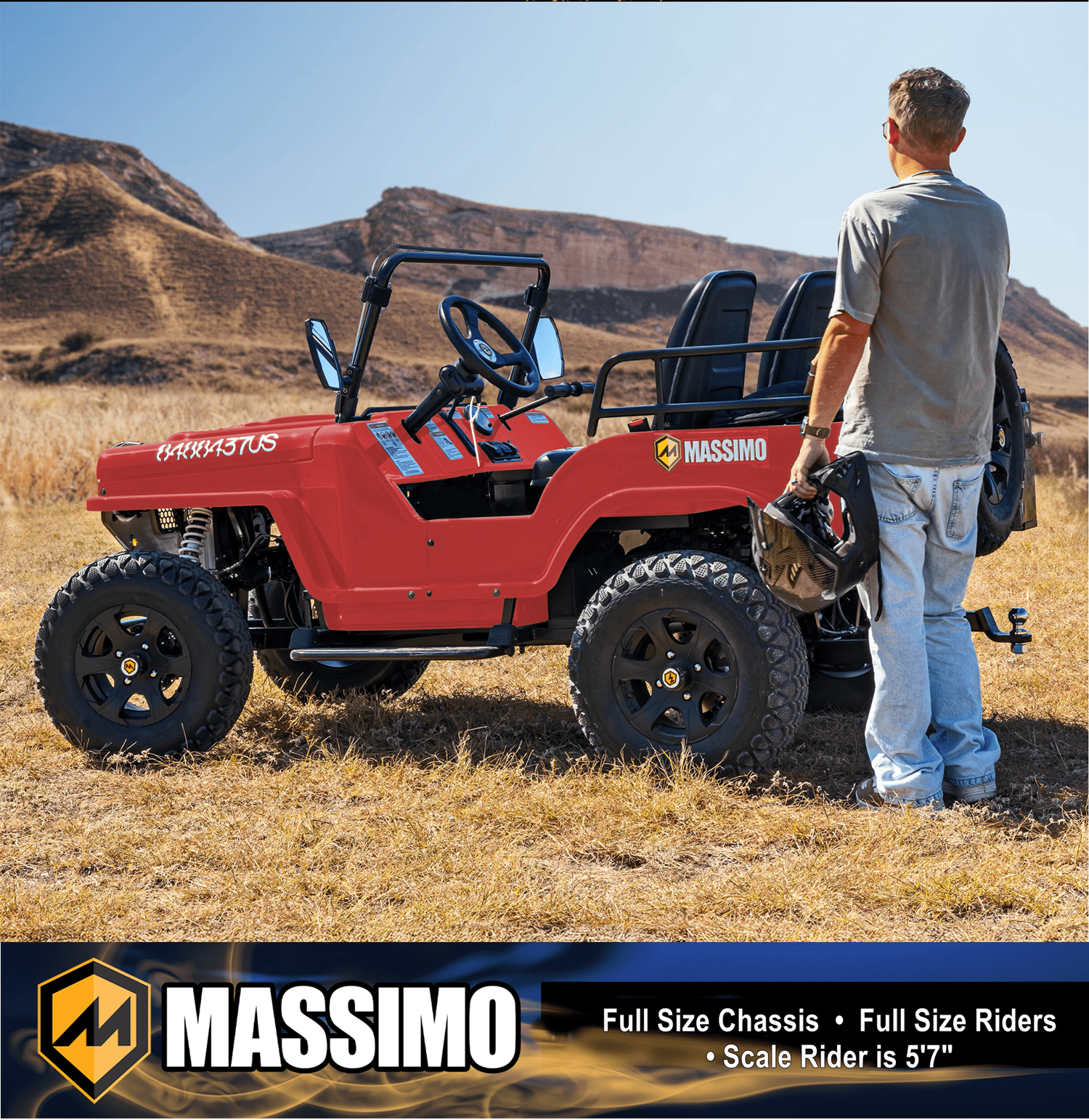 Massimo GKD350 Gas Go Kart – 300cc 18HP 4-Stroke Automatic, 2-Seater Military Style – Red