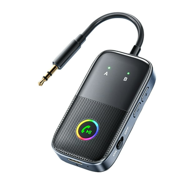 Receptor y Transmisor Bluetooth 5.4 de 3,5 mm con Entrada AUX y Adaptador de Audio Inalámbrico RGB para Altavoces, PC, TV y Coche.