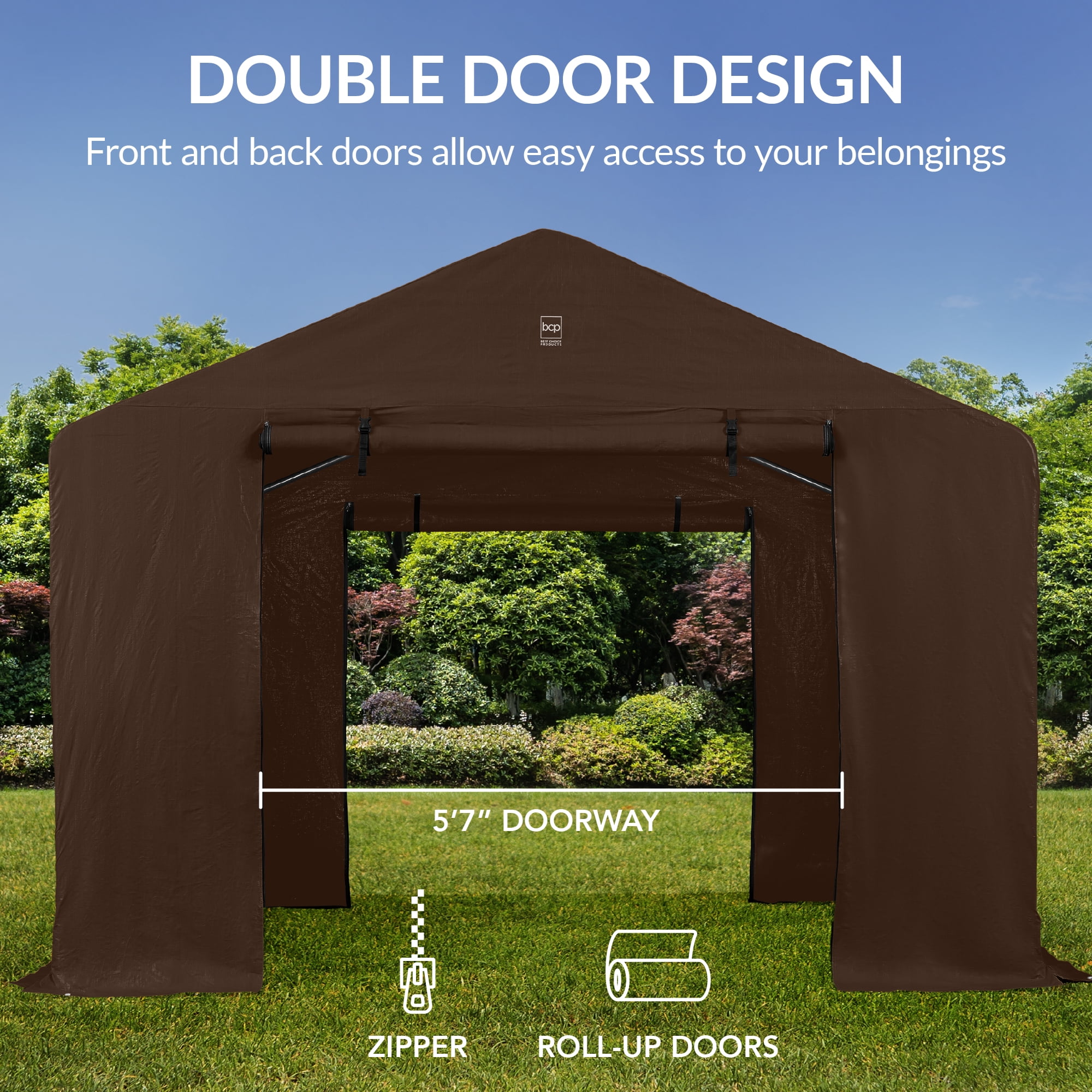 Best Choice Products 10x8ft Outdoor Fabric Storage Shed Steel Frame Dual Roll Up Zipper Doors Window Tan
