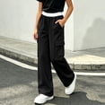thumbnail image 6 of Sevevn Kids Girl's Cargo Sweatpants Wide Leg Baggy Athletic Pants Kids School Open Bottom Uniform Joggers with Pockets, 6 of 9