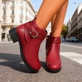 thumbnail image 3 of hopeusnice Round Toe Side Zipper Buckle Ankle Boots Women Chunky Heel Boots for Casual Wine 41, 3 of 8