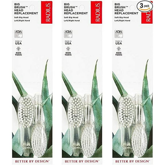 RADIUS Toothbrush Replacement Brush Heads 2-Count Improve Gum Health & Reduce Gum Issues - Soft Big Head - Pack of 3