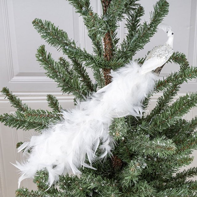 JETSHARK nuevos colgantes de Navidad simulan decoraciones para árboles de Navidad de pavo real blanco artesanías de plumas naturales
