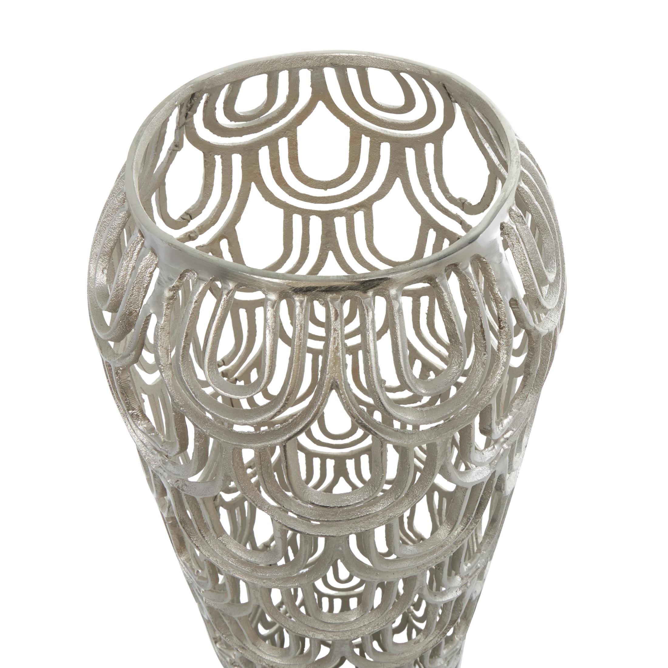 DecMode 35" Geometric Tall Art Deco Inspired Arched Silver Aluminum Metal Vase