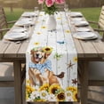 thumbnail image 4 of Spring Sunflower Dog Table Runner, Home Sweet Home Flower Bird Butterfly Wood Grain Cotton Linen Kitchen Table Decoration Washable Dining Tabletop Runners for Home Party Decor 13x48 Inches, 4 of 9